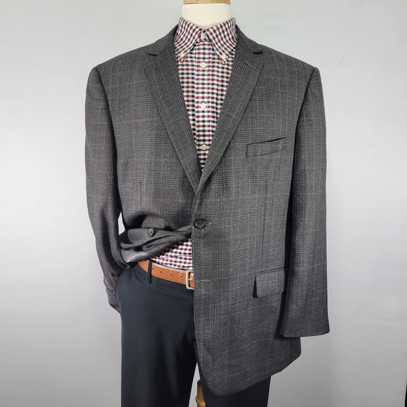 Pronto Uomo Platinum Men's‎ Sport Coat Blazer Two Button Gray Plaid Wool 48R